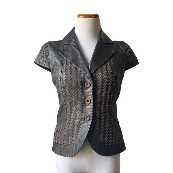 Vintage Y2K Leather Woven Button up Top Size small - Picture 1 of 9